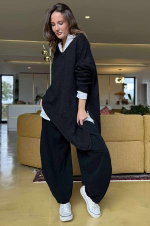 Made in Italy Big Softie Super Slant Knit Top Black 